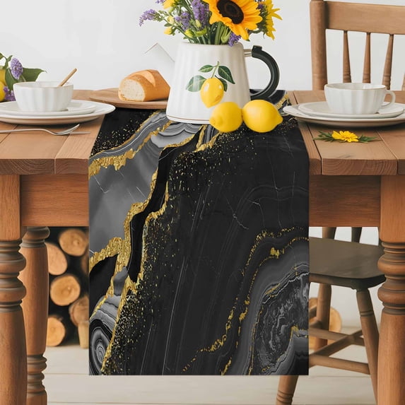 Black Gold Marble Texture Pattern Table Runner 70 Inches Long, Classic ...