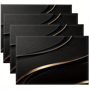 Black Gold Marble Texture Placemats Set of 4, Black Table Mats, Heat Resistant Washable Linen Place Mats for Kitchen Dining Table Farmhouse 12"x18", Black Gold Kitchen Decor