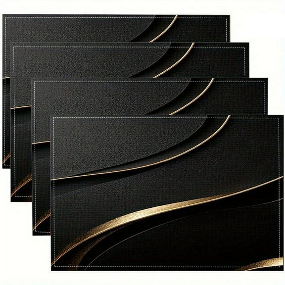 Black Gold Marble Texture Placemats Set of 4, Black Table Mats, Heat Resistant Washable Linen Place Mats for Kitchen Dining Table Farmhouse 12"x18", Black Gold Kitchen Decor