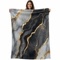 thumbnail image 1 of Black and Gold Marble Texture Throw Blankets, Abstract Modern Lines Soft Fleece Blanket Decorative for Home Sofa Couch Chair Living Bedroom, 60x80 inches,, 1 of 9