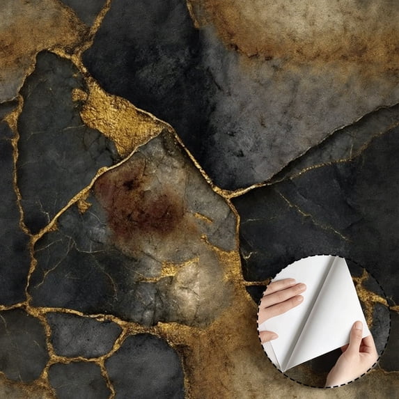 Black and Gold Marble Texture Wallpaper, Modern Contemporary Aesthetic Contact Paper, Self Adhesive and Removable, Waterproof Wall Decoration for Living Room Bedroom Kitchen Cabinet 17.7 * 118 in