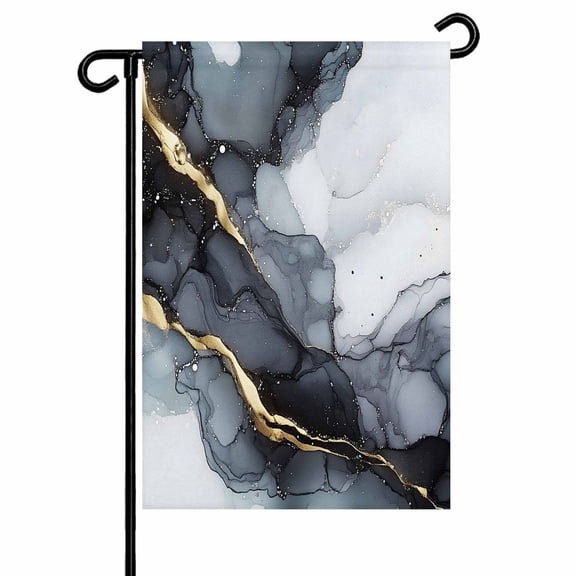 Black Gold Marble Textured Garden Flags for Outside Abstract Modern Art Double Sided Yard Flags Outdoor House Decoration, Small 12X18 Inch,