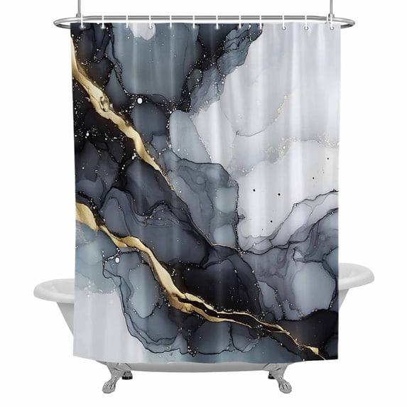 Black Gold Marble Textured Shower Curtain Set with Hooks, Abstract Modern Art Waterproof Fabric Bathroom Curtains Decor Home Accessories,Stall 36 X 72 Inch