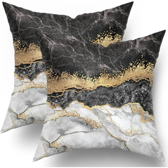 Black Gold Marble Throw Pillow Covers 16x16 Inch Set of 2 Abstract Marble Pillows Cases, Modern Turquoise Pillow Case Covers Soft Cushion Cover Great Gifts for Bed Couch Sofa Living Room Decor