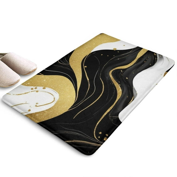 Black and Gold Marble Wavy Lines Flannel Non Slip Door Rugs,Washable Door Mats Indoor,Decorative Door Mats,Dirt-Resistant and Absorbent Doormat for Entrance,Bedroom,Kitchen,Bathroom,31.5"x17"