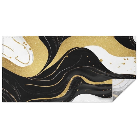 Black and Gold Marble Wavy Lines Pattern Rectangle Tablecloth 60"x120",Waterproof Polyester Rectangle Table Cloth, Wipeable Spillproof Polyester Tablecloth for Dining, Camping, Indoor and Outdoor