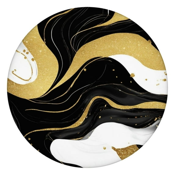 Black and Gold Marble Wavy Lines Pattern Round Fitted Tablecloth with Elastic Edge,Dining Table Cover Waterproof,Outdoor Round Tablecloth for Camping,Dining,Indoor and Outdoor