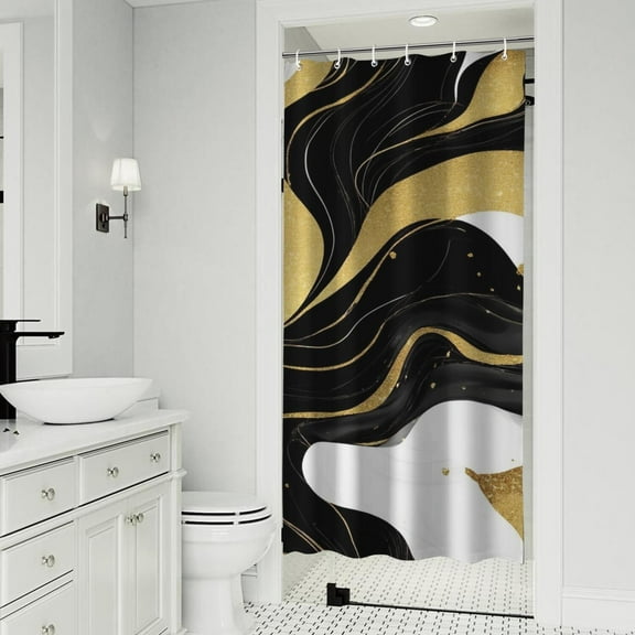 Black and Gold Marble Wavy Lines Pattern Shower Curtain 36"x72" ,Bathroom Decorative Shower Curtains Set with 12 Hooks,Modern Waterproof Washable Shower Curtain