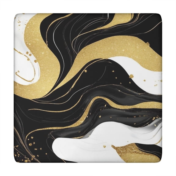 Black and Gold Marble Wavy Lines Pattern Square Fitted Tablecloth with Elastic Edge,Square Table Cover,Washable Elastic Table Cover for Home Kitchen Party Decor 34"x34"