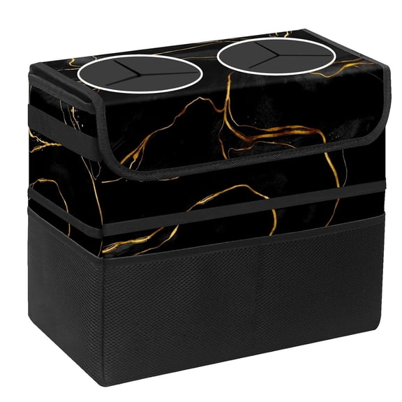 Black and Gold MarbleMedium-Sized car Trash can Leak-Proof car Trash Bag Waterproof with lid car Trash can Multi-Function car headrest Foldable and Portable with Storage mesh Bag