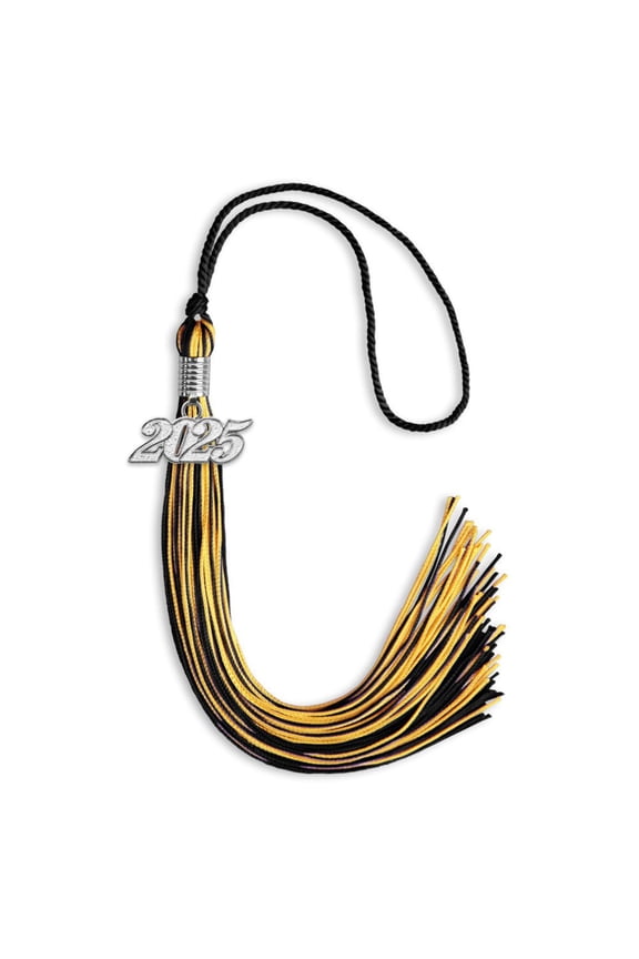 Black/Gold Mixed Color Graduation Tassel with Silver Date Drop