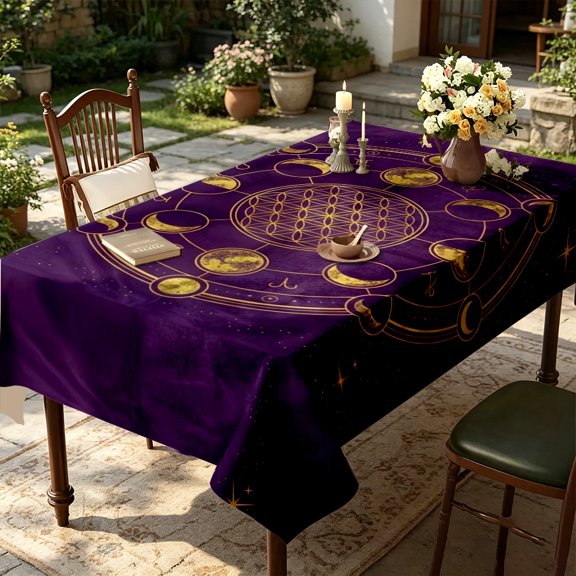 Black Gold Mystic Zodiac Constellation Print Tablecloth, Kitchen Holiday Dinner Party Decor, Modern Mystic Table Cover, Thanksgiving Christmas Gift
