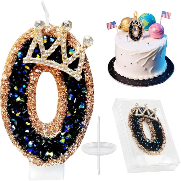 Black Gold Number 0 Birthday Candles for Cake,2.76 Inch Cake Topper Decoration, for Birthday Party Wedding Decoration Reunions Theme Party