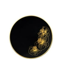 Black & Gold Orchid Floral 7 1/2" Plastic Salad Plates 10ct.
