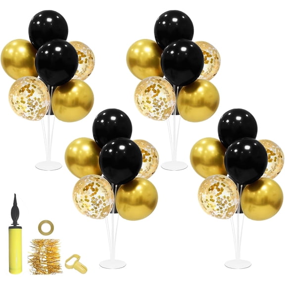 Black and Gold Party Decorations 4 Set Balloon Stand Table Centerpieces for Men's Women's Birthday Wedding Retirement Anniversary Graduation Decorations 2026 New Years Eve
