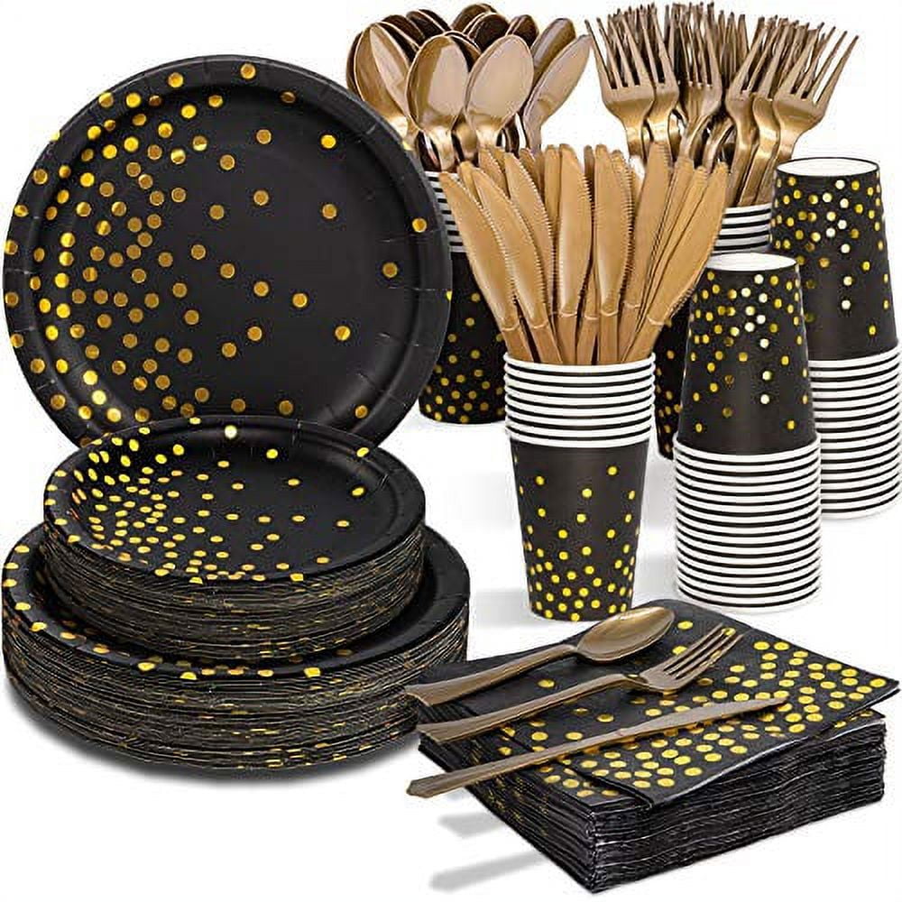 Black and Gold 350PCS Disposable Party Dinnerware Set