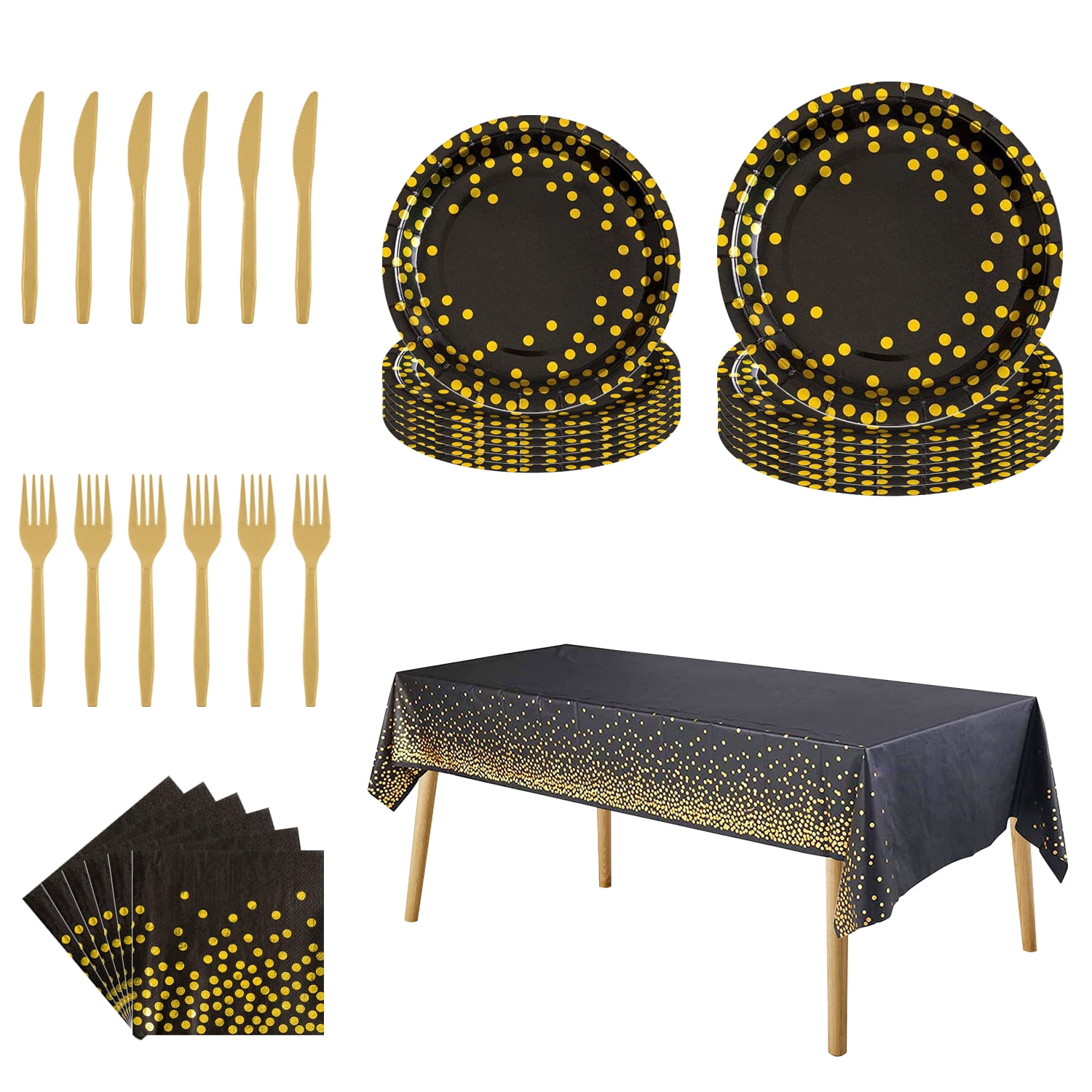 Black and Gold Party Supplies,Severs 24 Disposable Party Tableware Sets