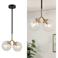 Black and Gold Pendant Lights, Modern 2Light Globe Chandelier Lighting