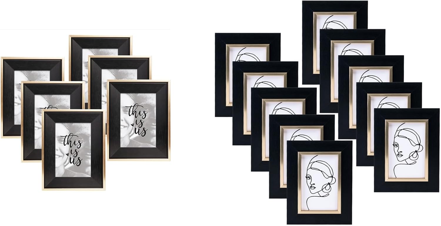 Black Gold Picture Frame Set with High Definition Glass for Tabletop