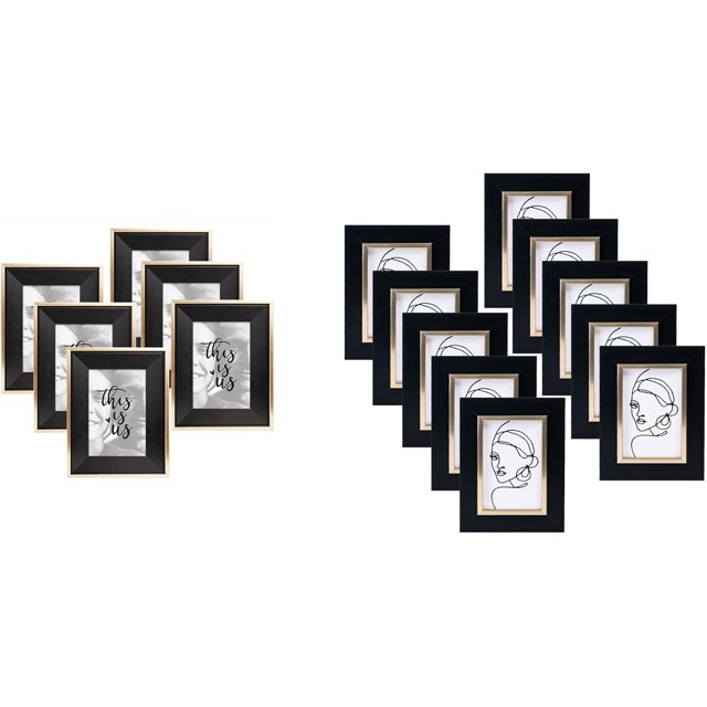 Black Gold Picture Frame Set with High Definition Glass for Tabletop