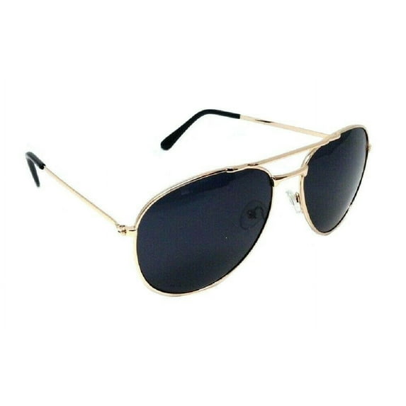 Black & Gold Pilot Aviator Sunglasses Super Dark Lenses