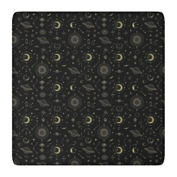 Black Gold Planet Moon Eye Pattern Square Fitted Tablecloth with Elastic Edge,Square Table Cover,Washable Elastic Table Cover for Home Kitchen Party Decor 36"x36"