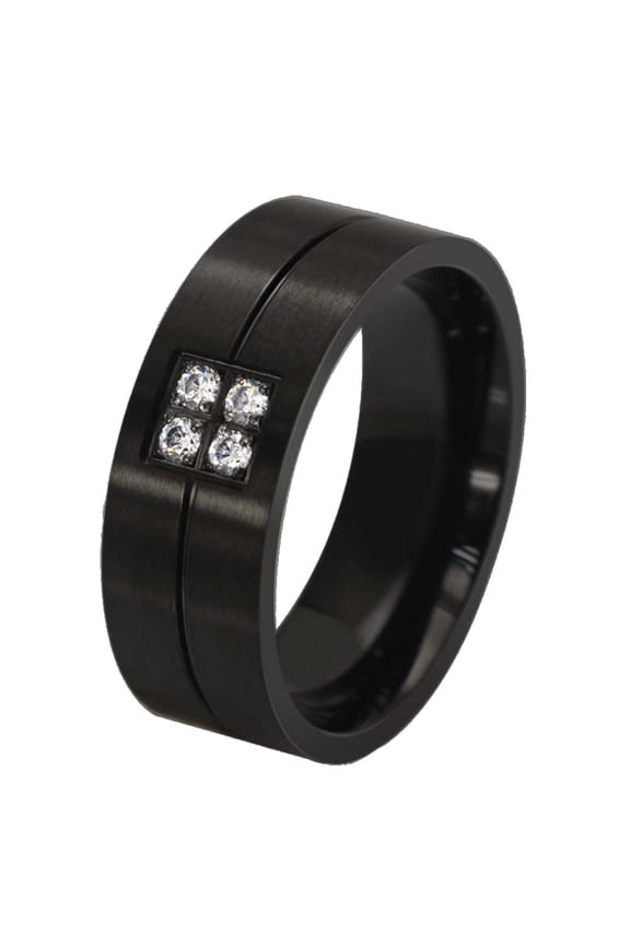 Black Gold Plated 8mm AAA CZ Titanium Steel Mens Ring Men Wedding Band Man Ring