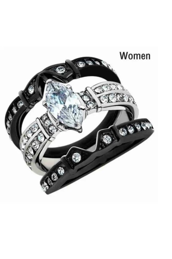 Black Gold Plated Cz Wedding Ring Sets Matching Rings His and Hers Ring Couple Rings Wedding Ring Sets for Him and Her Womens Ring Sets Men Wedding Band