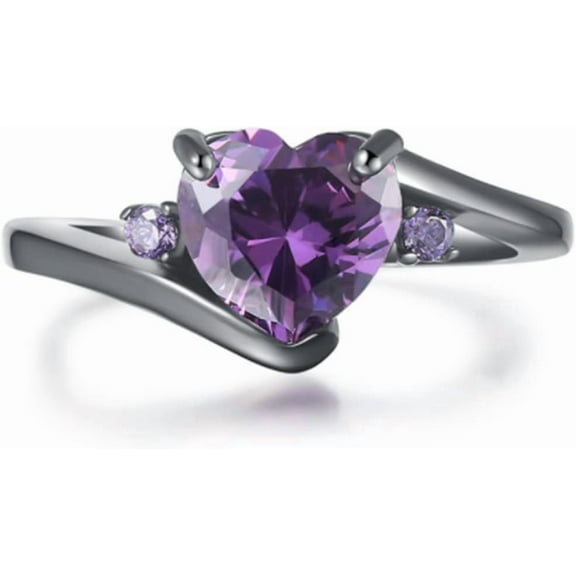 Black Gold Plated Heart Shaped Stone Solitaire Style Wedding Engagement Promise Statement Ring