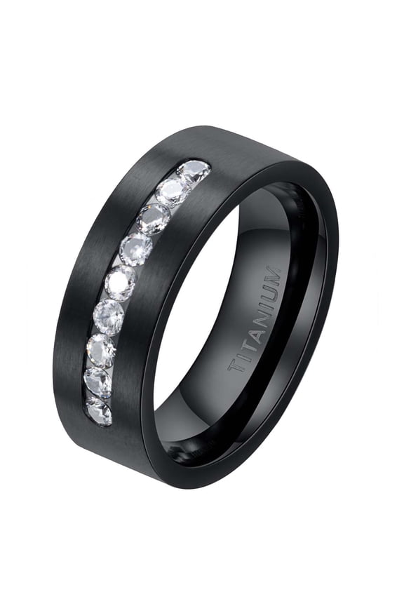 Black Gold Plated Matte 8mm Titanium Steel Mens Ring Men Wedding Band AAA CZ Man Ring