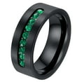 thumbnail image 1 of Black Gold Plated Matte 8mm Titanium Steel Mens Ring Men Wedding Band Green CZ Man Ring, 1 of 6