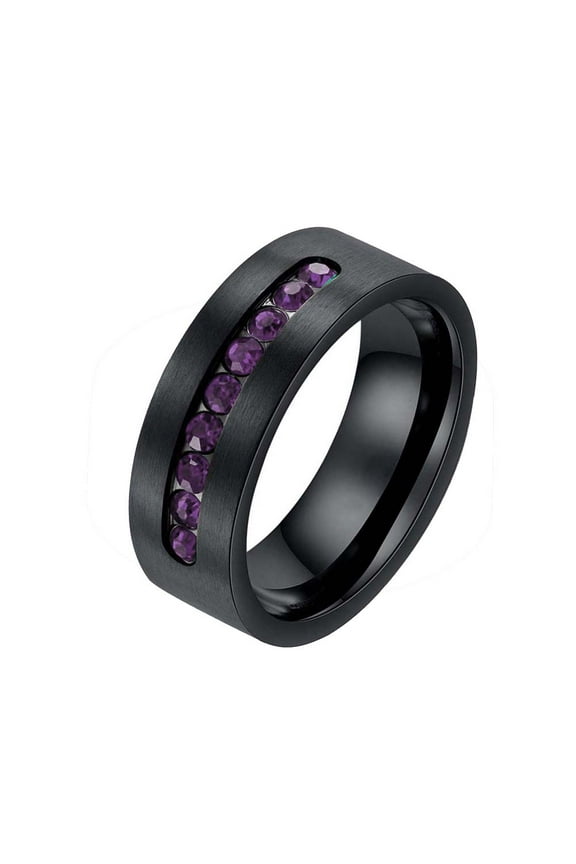 Black Gold Plated Matte 8mm Titanium Steel Mens Ring Men Wedding Band Purple CZ Man Ring