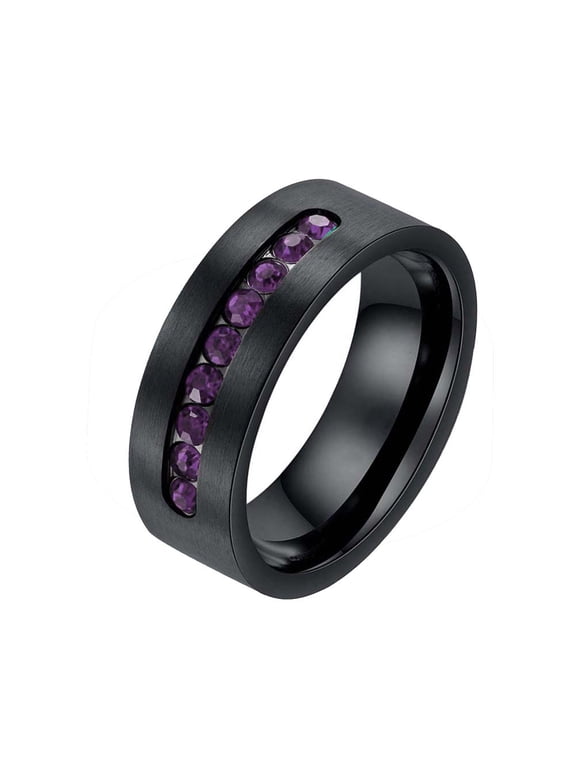 Black Gold Plated Matte 8mm Titanium Steel Mens Ring Men Wedding Band Purple CZ Man Ring