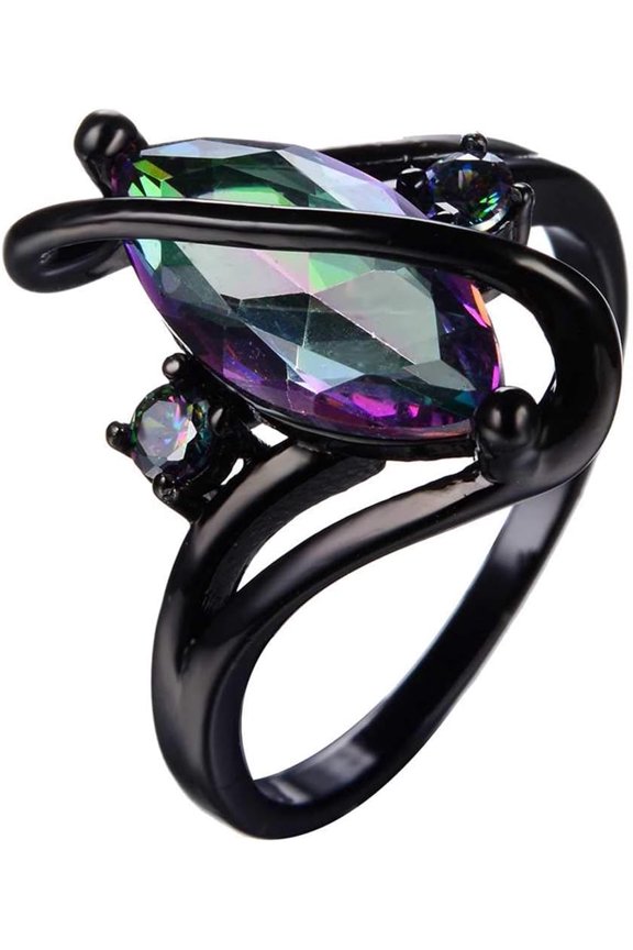 Black Gold Plated Oval Shape Austrian Crystal Stone Promise Statement Ring