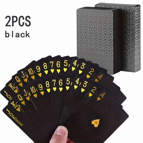 Black Gold Plated Playing Cards 2-Pack, Luxury Deluxe Poker Card Set, Premium PVC Waterproof Cards for Games & Gifts