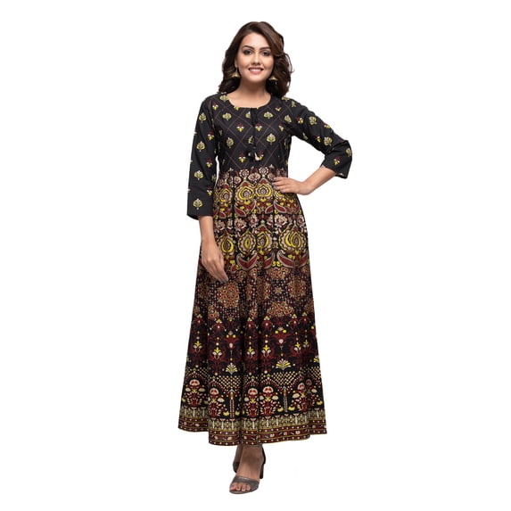 Black Gold Printed Ethnic Dress