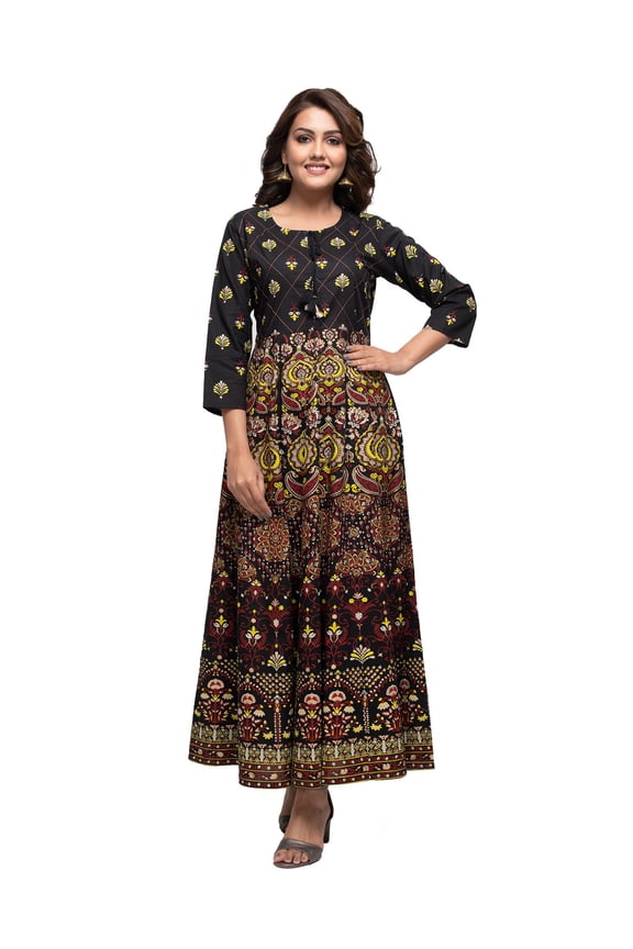 Black Gold Printed Ethnic Dress