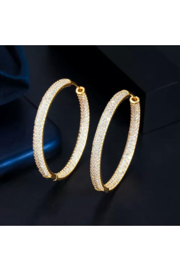 Black Gold Rainbow CZ Round Hoop Earrings for Brides Multicolor Fashion Jewelry