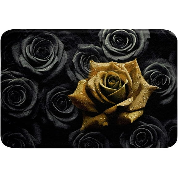 Black and Gold Rose Bath Rugs Romantic Floral Bathroom Rugs,3D Roses Bath Mat for Women Girls Bathroom,Wedding Valentines Day Gifts Decorations Flower Doormats 16"x24"