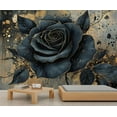 thumbnail image 1 of Black Gold Rose Wall Mural - Creative Flower Wallpaper For Living Room, Rose Mural 79"W x 55"H (Not Peel and Stick), 1 of 6