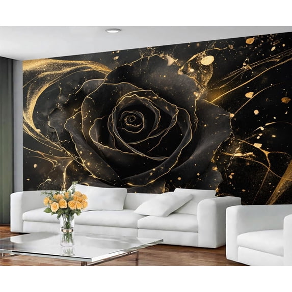 Black Gold Rose Wall Mural - Luxury Flower Peel And Stick Wallpaper For Living Room Bedroom, Rose Mural 59"W x 39.4"H (Not Peel and Stick)