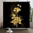 Black Gold Roses and Butterflies Bathroom Shower Curtain Blue Flowers