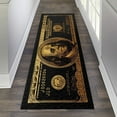Black Gold Rugs 100 Dollar Bill Area Runner Money Nonslip Rubber Backed
