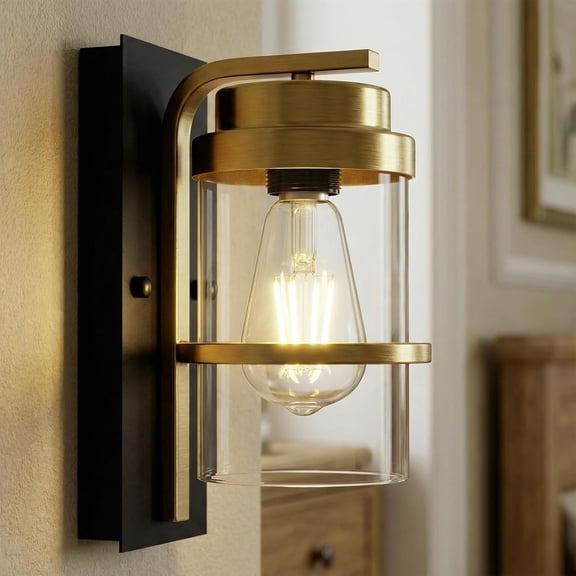 Black Gold Sconces,Brushed Gold Sconce,Modern Wall Sconces for Fireplace,Small Single Bulb Light Fixture for Bathroom,Hallways,(Bulbs not Included)