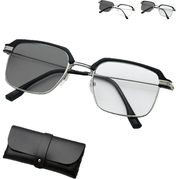 Black & Gold Semi-Rimless Crystal Clear Focus Reading Glasses for Men & Women, Anti-Blue Light Reading Glasses