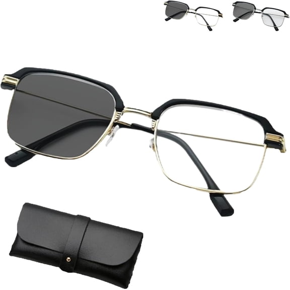 Black & Gold Semi-Rimless Crystal Clear Focus Reading Glasses for Men & Women, Anti-Blue Light Reading Glasses