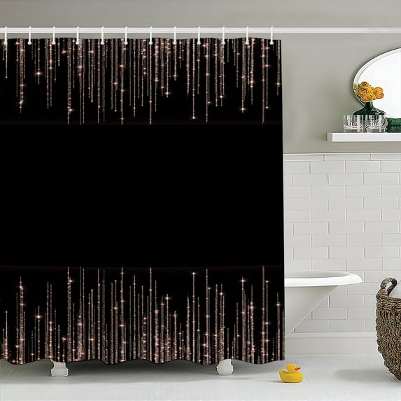 Black Gold Shower Curtain 72x72, Waterproof Washable Polyester Bathroom Curtain, Glitter Bath Curtain with 12 Plastic C Hooks, Machine Washable Fabric Bath Curtain for Bathroom Decor