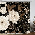 thumbnail image 1 of Black and Gold Shower Curtain, Dark Roses Leaves Botanical Aesthetic Boho Floral Shower Curtain for Bathroom with Hook, Vintage Rose Gold Flowers Fabric Unique Chic Shower Curtain Set with Hooks 72X84, 1 of 6