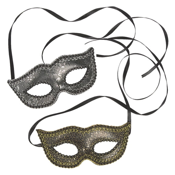 Black, Gold & Silver Masquerade Masks- 12 Piece