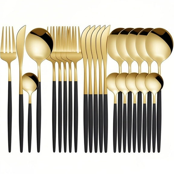 Akatsuki Black Gold Silverware Set 48-Piece Forks and Spoons Flatware Sets Mirror Polished Cutlery Set Service for 12
